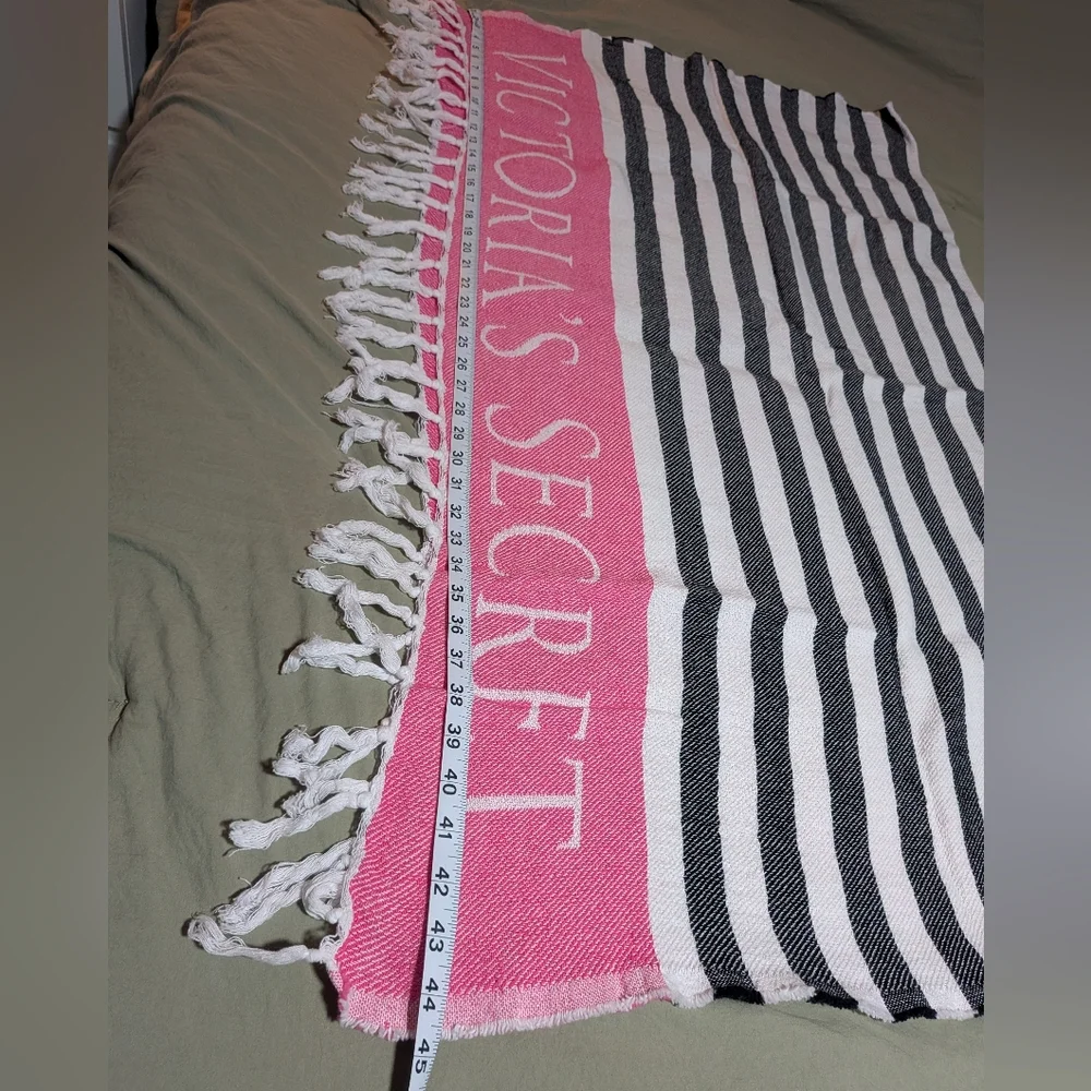 Victoria's Secret Fringe Beach Towel Throw Blanket  Women One Size Pink Striped